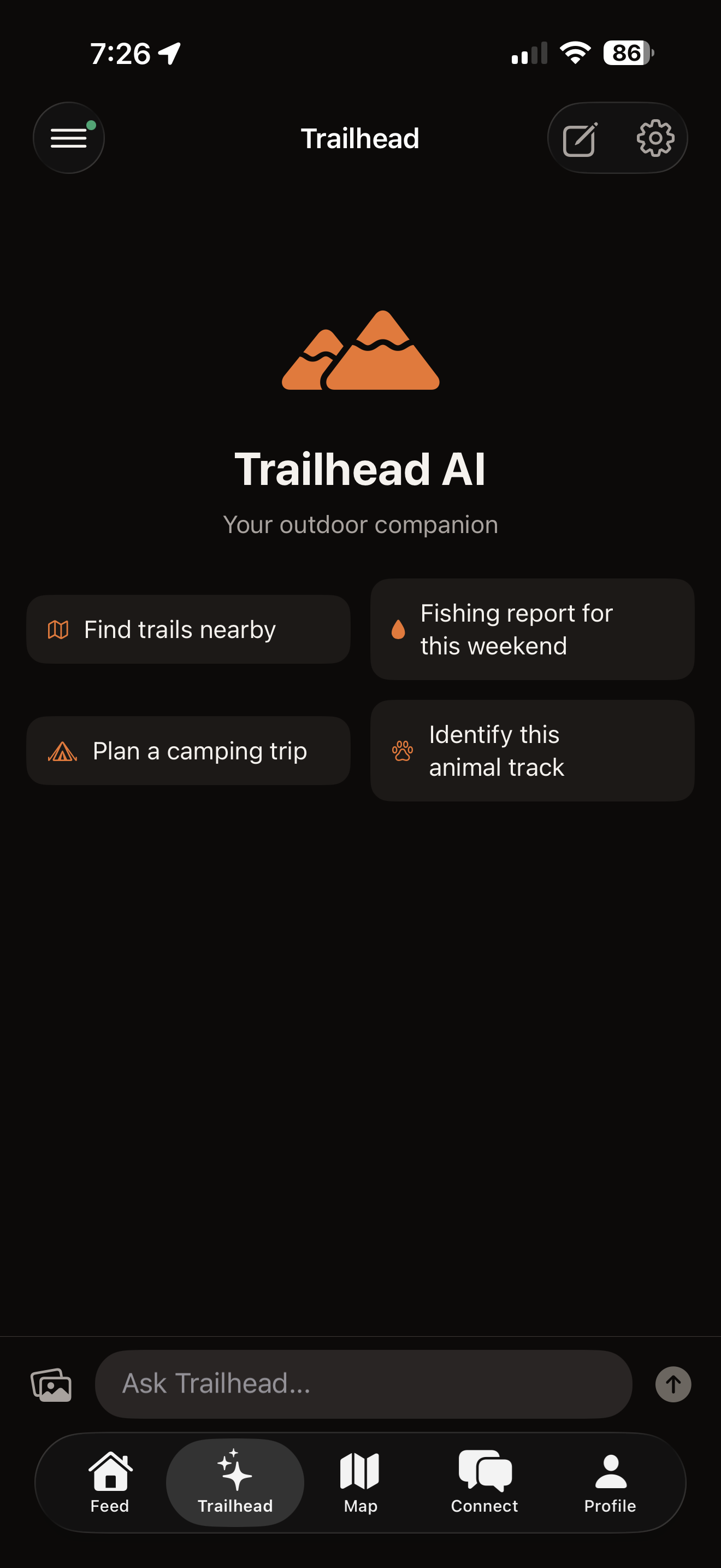 Trailhead screen — Nomatic Atlas